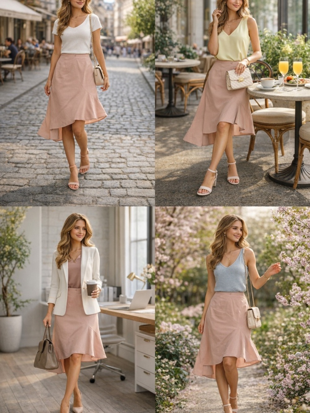 BCBGMaxAzria Blush Pink Asymmetrical Midi Skirt